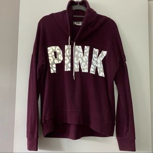 Victoria’s Secret PINK Burgundy Cowl Neck Leopard Logo Sweatshirt
